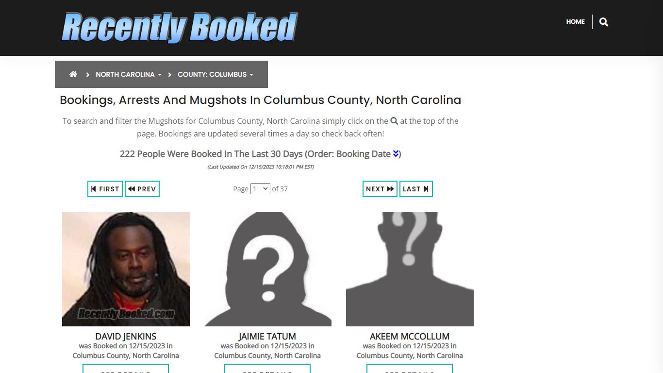 Bookings, Arrests and Mugshots in Columbus County, North Carolina
