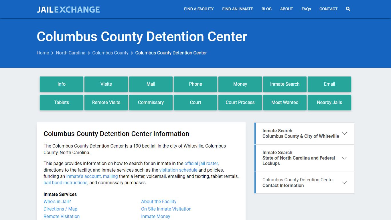 Columbus County Detention Center, NC Inmate Search, Information